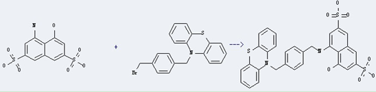 4-Amino-5-hydroxy-2,7-naphthalene disulfonic acid can react with 10-(4-bromomethyl-benzyl)-10H-phenothiazine to get 4-hydroxy-5-(4-phenothiazin-10-ylmethyl-benzylamino)-naphthalene-2,7-disulfonic acid